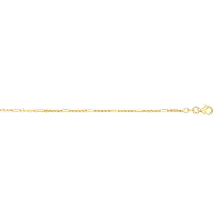 14K Yellow Gold 1.3mm Polished Bar Station Saturn 20 Chain with Lobster Lock