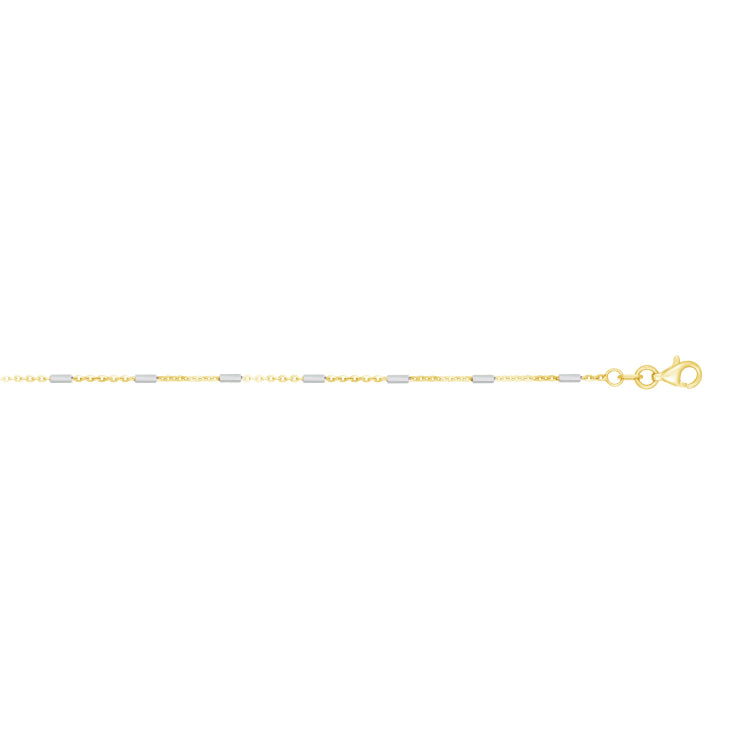 14K Gold 1.4mm Two-tone Polished Bar Station Saturn 16 Chain with Lobster Lock