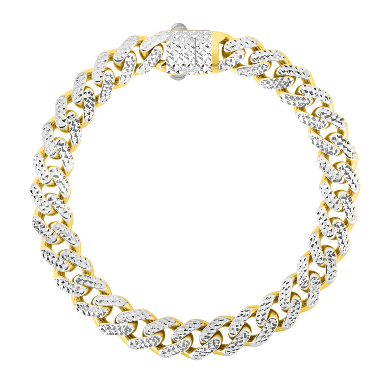 14K Yellow Gold 9.5mm White Pave Lite Miami Cuban 8.25 Chain Bracelet