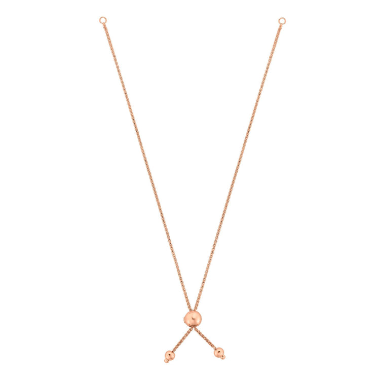 10K Rose Gold 8 Round Wheat 8 Chain Bracelet with Ball Slide Friendship Bracelet