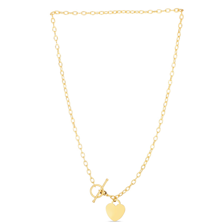 14K Yellow Gold 17 Heart Charm & Toggle Oval Link