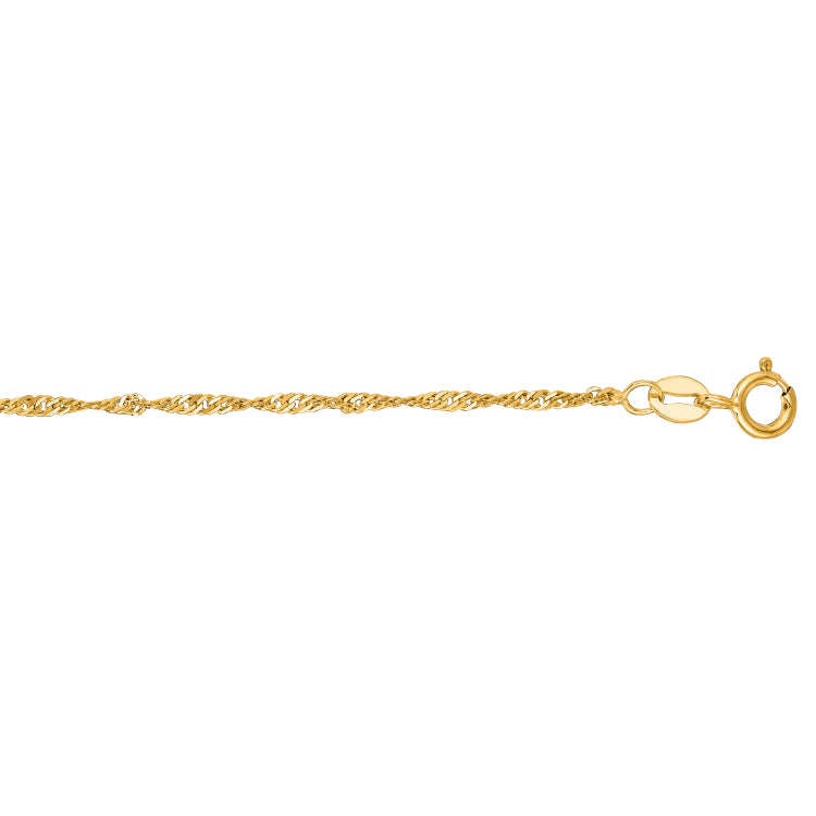 10K Yellow Gold 1.5mm Singapore 7 Chain Bracelet with Spring Ring Clasp