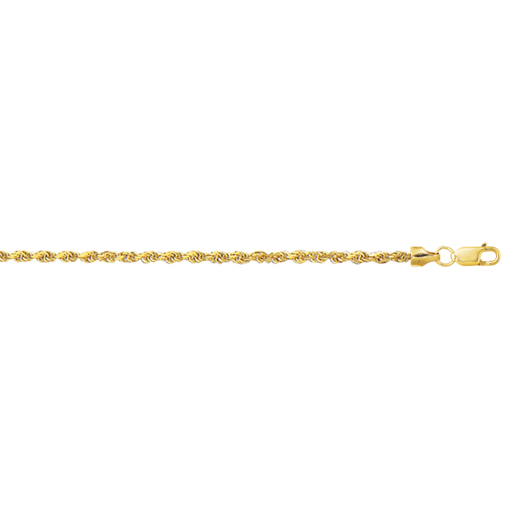 10K Yellow Gold 2.0mm Diamond Cut Lite Rope 18 Chain with Lobster Lock