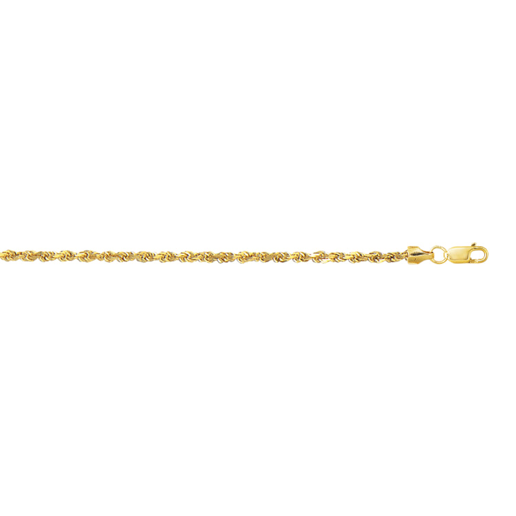 10K Yellow Gold 2.5mm Diamond Cut Lite Rope 10 Chain Anklet with Lobster Lock