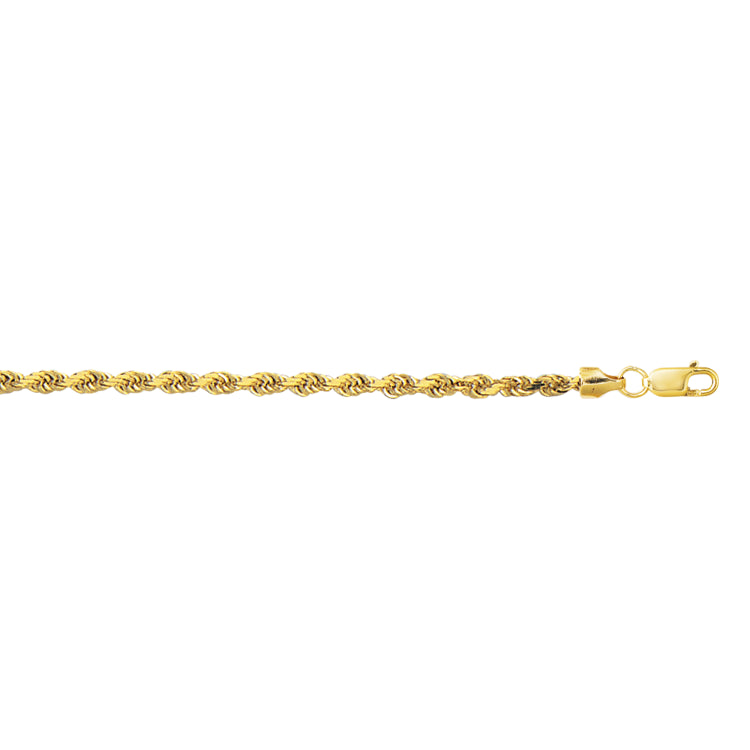 10K Yellow Gold 3.2mm Diamond Cut Lite Rope 16 Chain with Lobster Lock