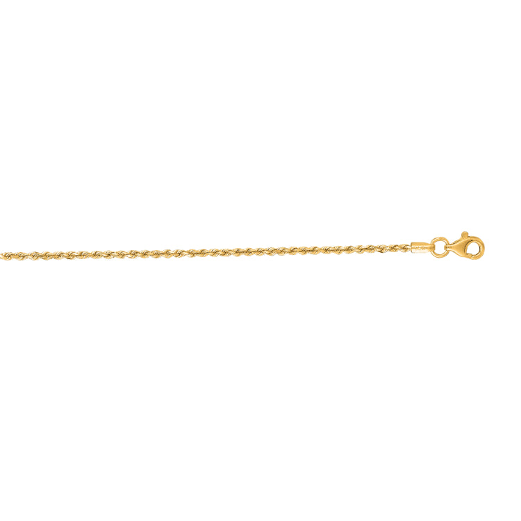 10K Yellow Gold 1.6mm Solid Diamond Cut Royal Rope 24 Chain with Lobster Lock