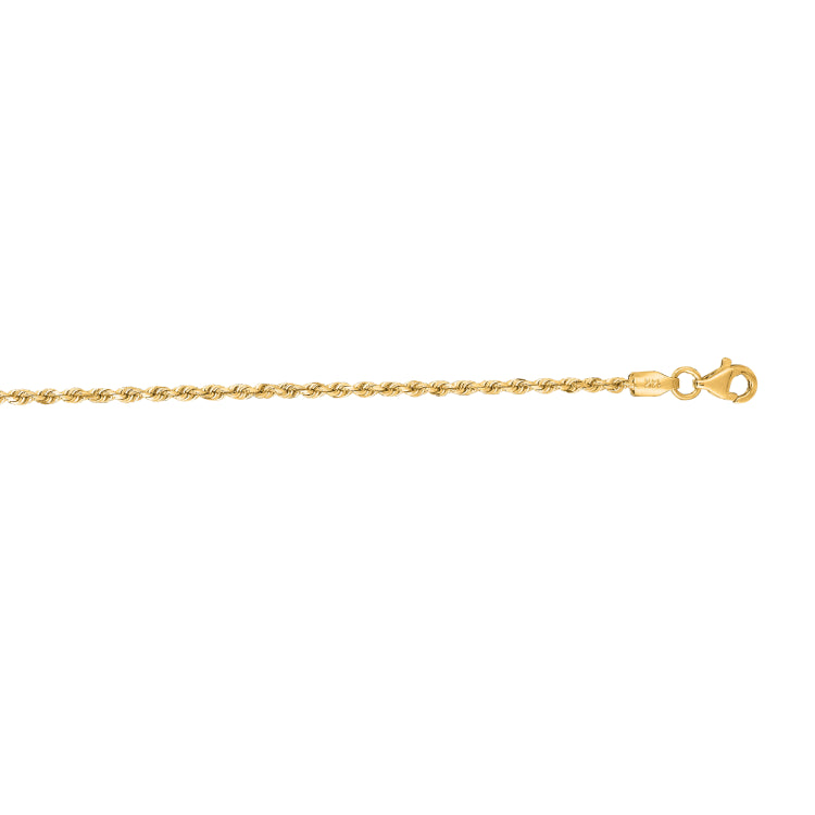 10K Yellow Gold 1.8mm Solid Diamond Cut Royal Rope 22 Chain with Lobster Lock