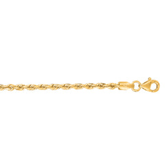10K Yellow Gold 2.5mm Solid Diamond Cut Royal Rope 9 Chain with Lobster Lock