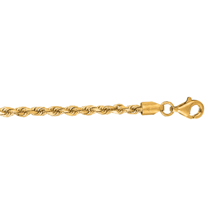 10K Yellow Gold 2.75mm Solid Diamond Cut Royal Rope 24 Chain with Lobster Lock