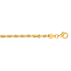 10K Yellow Gold 3.0mm Solid Diamond Cut Royal Rope 8 Chain Bracelet with Lobster Lock