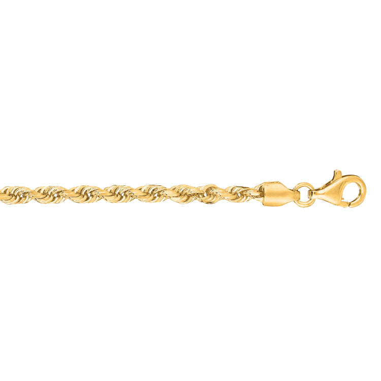 10K Yellow Gold 3.0mm Solid Diamond Cut Royal Rope 24 Chain with Lobster Lock