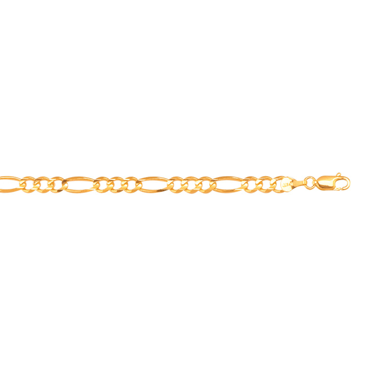 10K Yellow Gold 4.5mm Figaro 7 Chain Bracelet with Lobster Lock