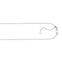 10K White Gold 1.1mm Adjustable (adjusts up to 22 inches) Cable 22 Chain with Lobster Lock