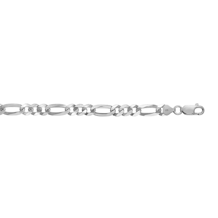 Sterling Silver 7.8mm Figaro 8.5 Chain Bracelet with Lobster Clasp
