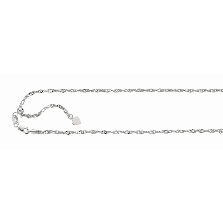 Sterling Silver 1.5mm Adjustable Singapore 22 Chain with Lobster Clasp