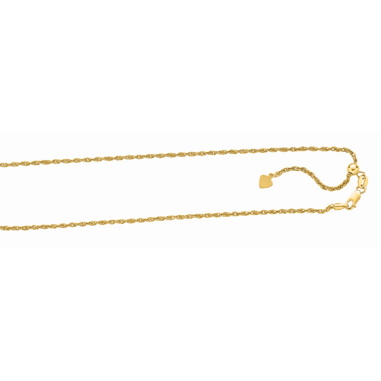 Sterling Silver 1.5mm Adjustable Yellow Rope 22 Chain with Lobster Clasp