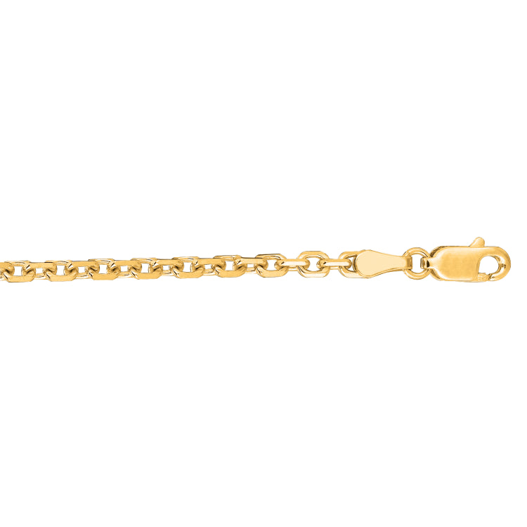 14K Yellow Gold 2.6mm 20 Diamond Cut  Classic Cable Chain with Lobster Clasp