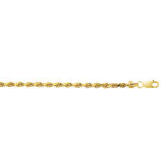 14K Yellow Gold 3.2mm 24 Diamond Cut Lite Rope Chain with Lobster Clasp