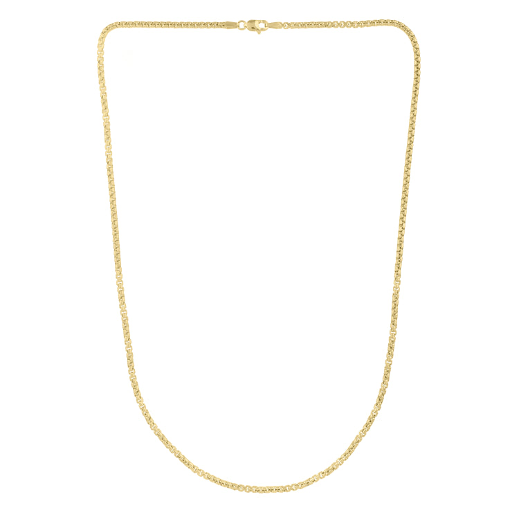 14K Yellow Gold 2.5mm 20 Solid Round Box Chain with Lobster Clasp