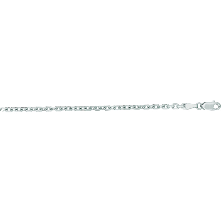 14K White Gold 2.6mm 24 Diamond Cut  Classic Cable Chain with Lobster Clasp