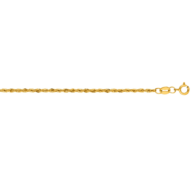 10K Yellow Gold 1.5mm Diamond Cut Lite Rope 24 Chain with Lobster Lock