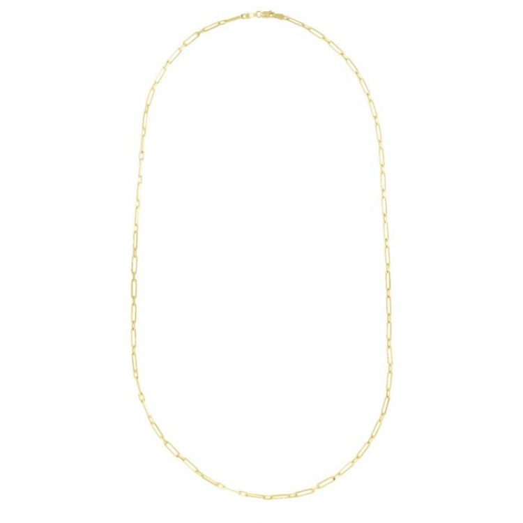 14K Yellow Gold 18 2.8mm Alternating Paperclip Link Chain Necklace with Lobster Lock.