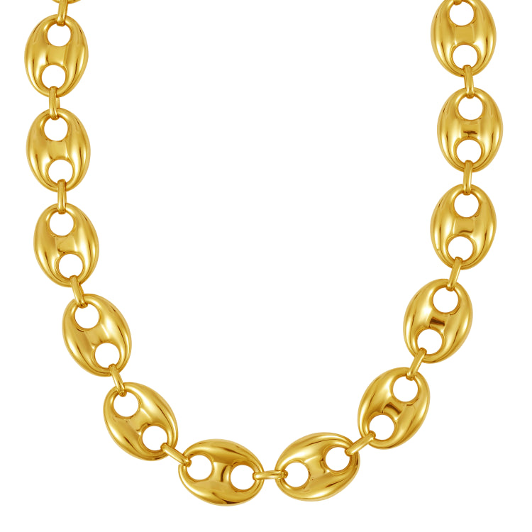 14K Yellow Gold 16.3mm Lite Puffed Mariner Link 8 Bracelet with Lobster Clasp