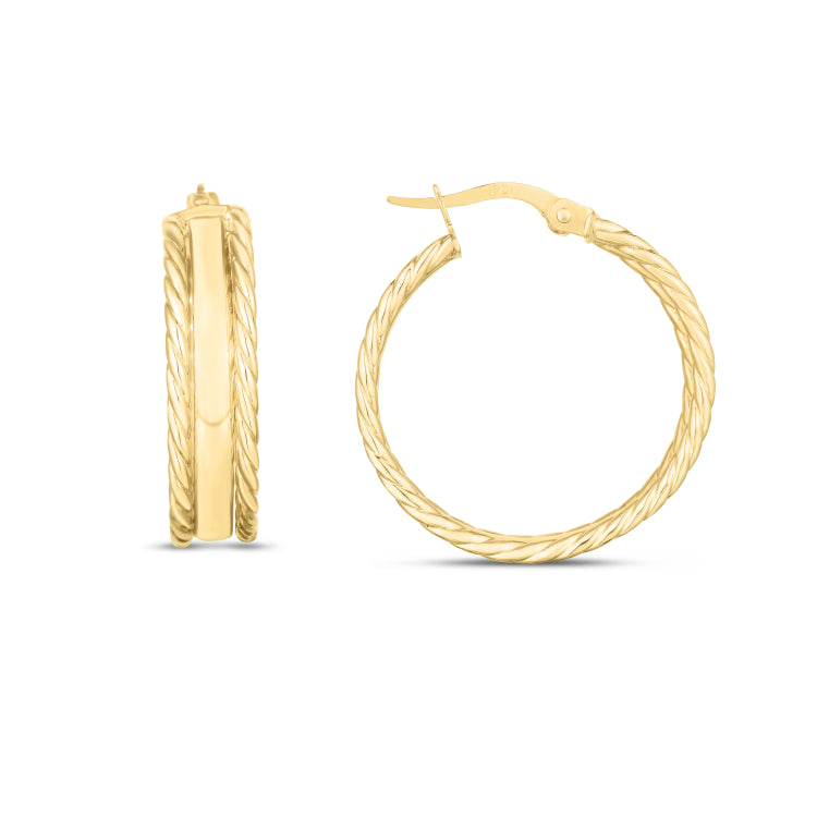 14K Yellow Gold Polished 6x26x23mm Triple Row Hoop Earrings with Hinged Clasp