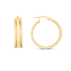 14K Yellow Gold Polished 6x26x23mm Triple Row Hoop Earrings with Hinged Clasp