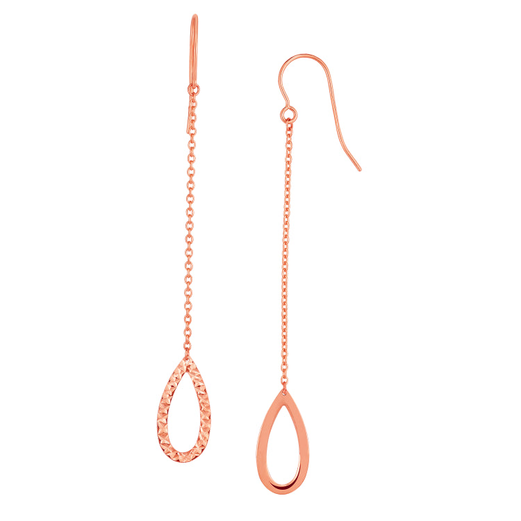 14K Rose Gold Diamond Cut Open Oval Drop Earring