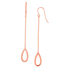 14K Rose Gold Diamond Cut Open Oval Drop Earring
