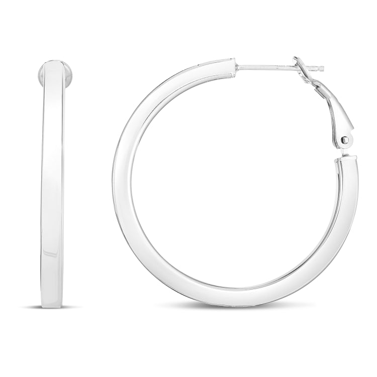 Sterling Silver Polished 30mm Hoops with Snap closure.