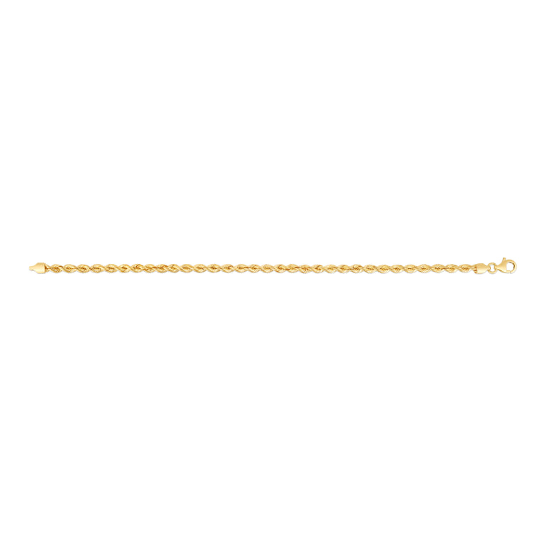 14K Yellow Gold 3mm Silk Rope 18 Chain Necklace with Lobster Clasp