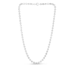 Sterling Silver 5mm Moon-cut Bead 7 Chain Bracelet with Lobster Clasp. Item has rhodium finish.