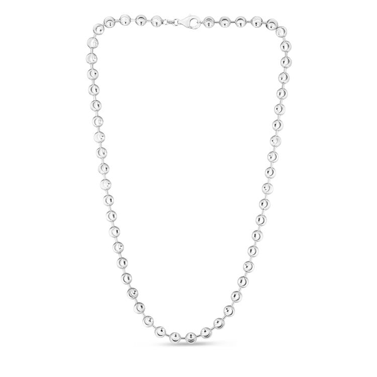 Sterling Silver 6mm Moon-cut Bead 7.5 Chain Bracelet with Lobster Clasp. Item has rhodium finish.
