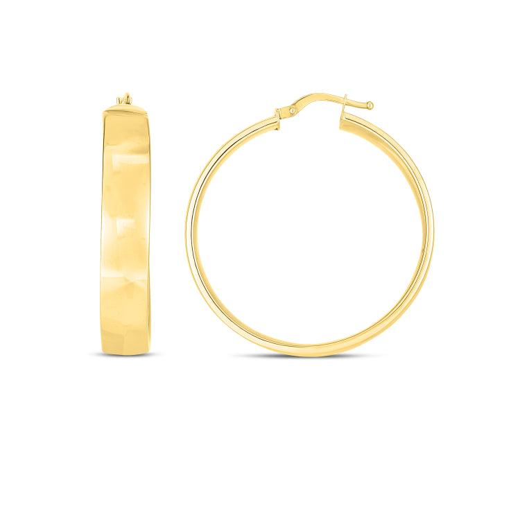 14K Yellow Gold Large 7x35mm Wedding Band (domed tube) Hoops with Hinged Clasp