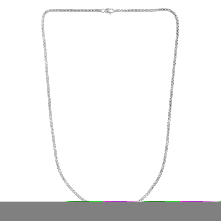 14K White Gold 18 2.5mm Solid Round Box Chain with Lobster Clasp