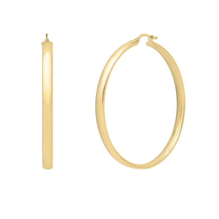 14K Yellow Gold Large Wedding Band Hoop Earrings with Hinged Clasp