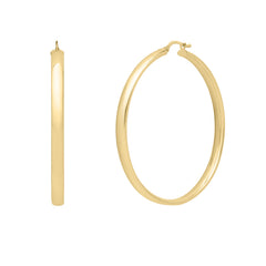 14K Yellow Gold Large Wedding Band Hoop Earrings with Hinged Clasp