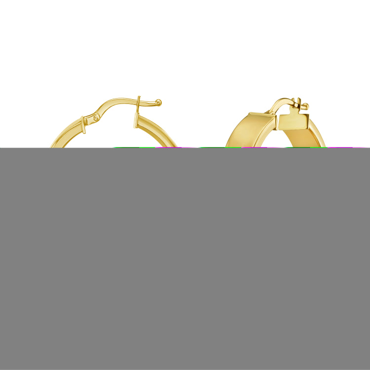 14K Yellow Gold Medium Wedding Band Square Tube Round Hoop Earrings with Hinged Clasp