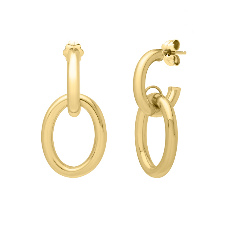 14K Yellow Gold Interlocking Link Drop Earrings with Push Back Clasp