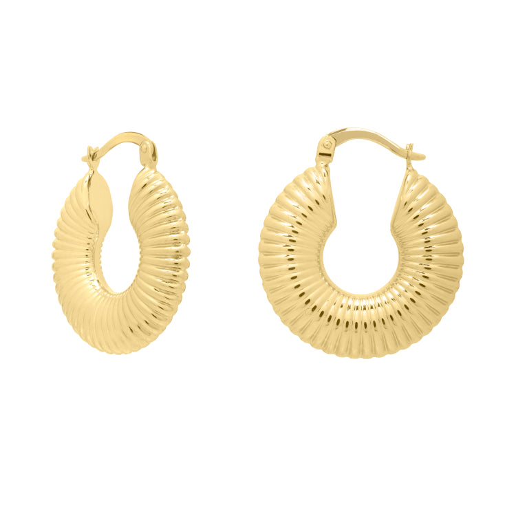 14K Gold Round Ribbed Hoop with Hinged clasp