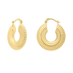 14K Gold Round Ribbed Hoop with Hinged clasp