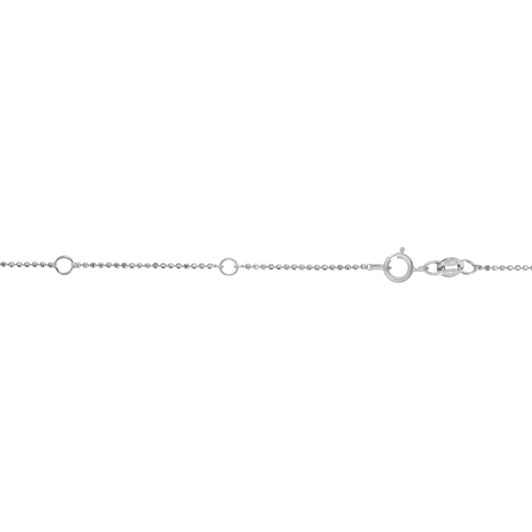 10K White Gold .9mm Diamond Cut Double Extendable Bead Chain with Spring Ring Clasp. Total length 18 with jump ring at 16 and 17.