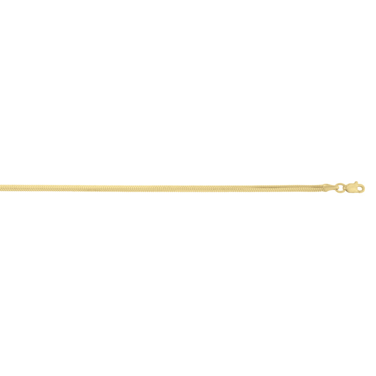 14K Yellow Gold 20 2.6mm Oval Snake Chain Necklace with Lobster Clasp.