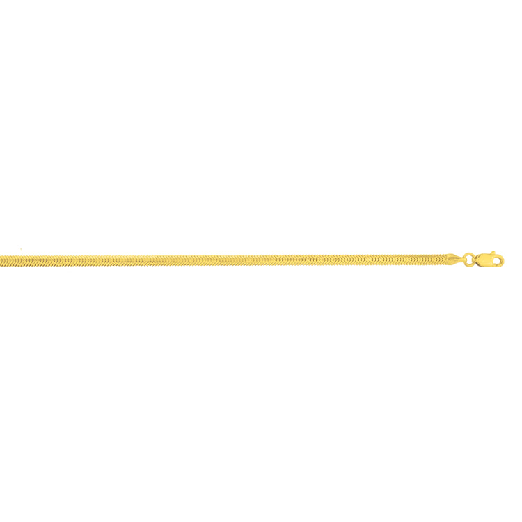 14K Yellow Gold 20 3.3mm Oval Snake Chain Necklace with Lobster Clasp.