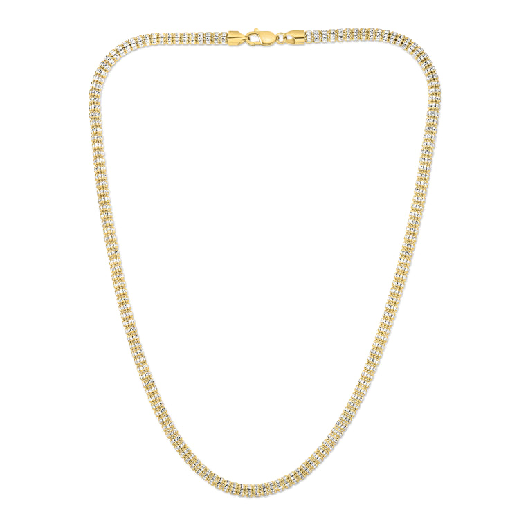 10K Two-tone Gold 24 4.25mm Fancy Ice Chain Necklace with Lobster Clasp