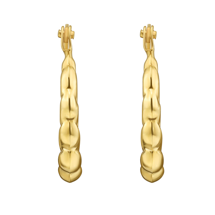 14K Yellow Gold Polished Round Hoop Earrings with Hinged Clasp