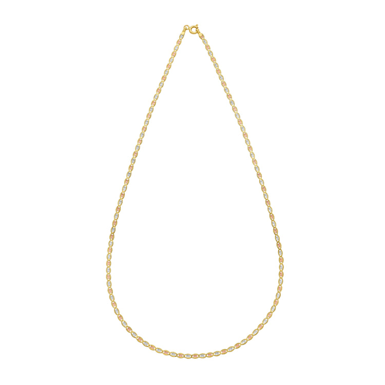 14K Tricolor Gold 20 2mm Pave Valentino Chain Necklace with Spring Ring Clasp