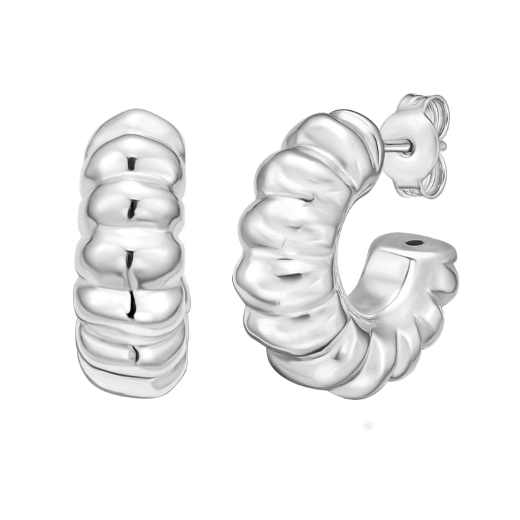 Sterling Silver Twisted C Hoop Earring with Push Back Clasp